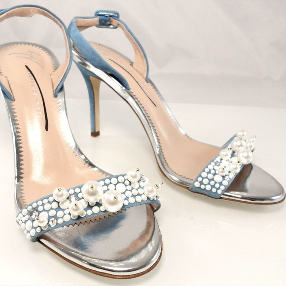 NEW $895 GIUSEPPE ZANOTTI FAUX PEARL EMBELLISHED STRAPPY SLINGBACK SANDALS HEELS - Picture 4 of 13